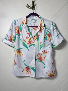 Vintage Summer That's It California Birds of Paradise Button Up Blouse Women's S